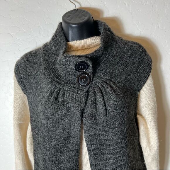 Max Mara Wool Vest Y2K Knit Mock Neck Open Sweater Sleeveless Cardigan Gray L - Picture 6 of 16